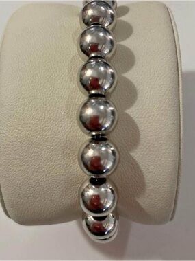 925 sterling silver bracelet 10mm beaded italy heavy toggle chunky vintage